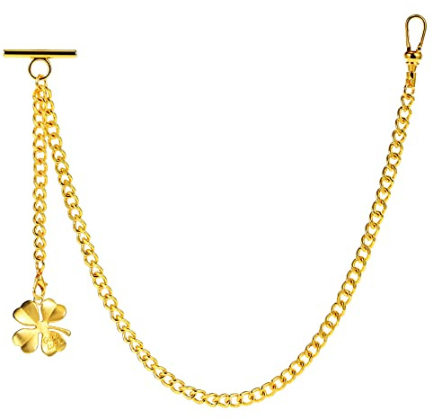 ZTA Albert Kette Taschenuhr Kette Weste Kette für Männer FOB T BAR mit Schwenkverschluss mit vier Blattgrasdesign Anhänger FOB Charme