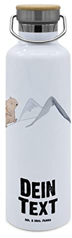 Mr. & Mrs. Panda Flasche personalisiert Bär Bergsteigen - Personalisierte Geschenke, Geschenk, Trinkflasche Mit Namen, Alpinwandern, Gravur, Edelstahlflasche, Bergsport, Trekking, Wandern, Alpinismus