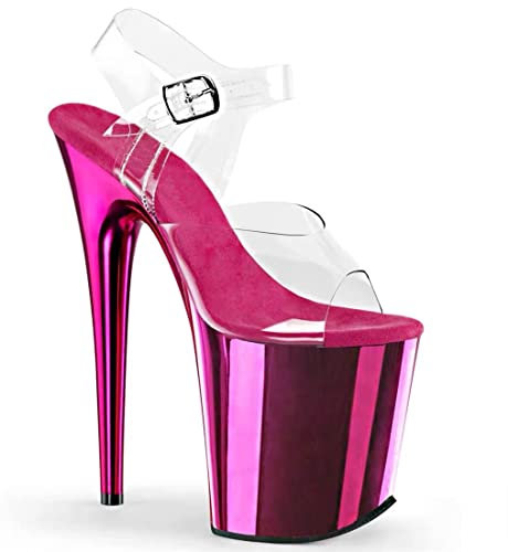 denova's Sandalias de tacón alto transparentes para mujer, talla grande, con plataforma y correa al tobillo, Fucsia-transparente, 10 US