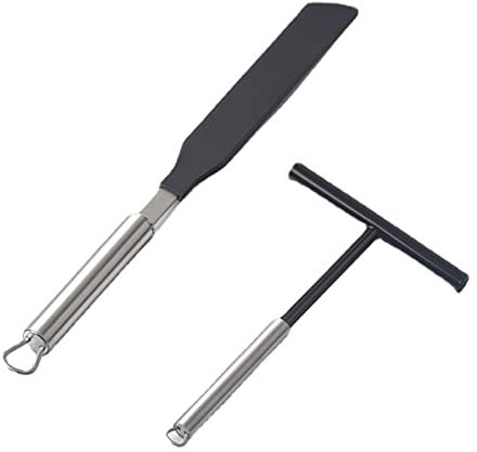 Crepe Spreader and Spatula Kit T- Shaped Batter Spreaders Stainless Steel Spatula Turner Pancake Tool Crepe Utensils for Kitchen Home