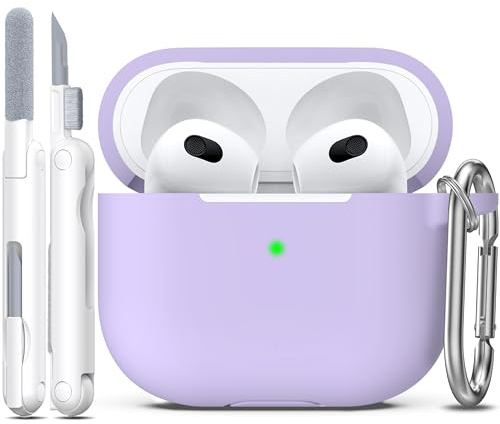 R-fun Kompatibel mit AirPods 3 Hülle 2021 Ladecase Abdeckung, Soft Silikon Schutzhülle Kompatibel mit Apple Airpod 3 Gen mit Cleaner Kit Schlüsselanhänger, Bananenviolett