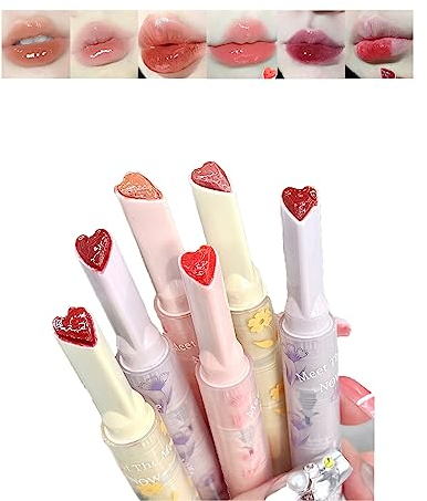 Domality 6 Teiliges Blumengelee Lippenstift Set, 6 Farben Glänzender Feuchtigkeitsspendender Lipgloss, Spiegeleffekt für Vollere Lippen
