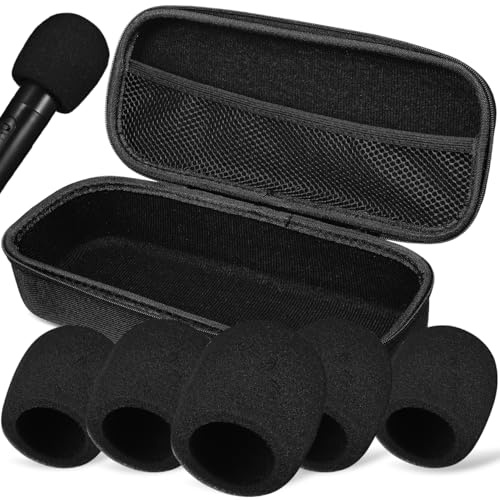 Vaguelly Case with 5pcs Foam Mic Covers, Dual Mic Bag Hard Carrying Travel Case Bag, EVA Carrying Case Protective for