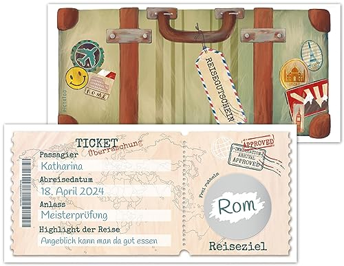 PICTALOO Reisegutschein Karte - personalisierbare Überraschungskarte als Geschenkidee - Gutschein Reise Urlaub mit Rubbelaufkleber, Geldgeschenk Reise, Flugticket Überraschungsreise (1x)