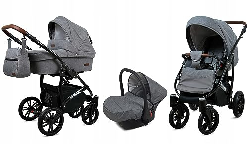 BabyLux® Kinderwagen Set 3 in 1 - Optimal - incl. Babywanne, Buggy Sportsitz, Auto-Babyschale - Autositz - Kinderwagenset - Kombikinderwagen mit Wickeltasche, Regenschutz usw.
