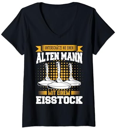 Stockschießen Eisstock Eisstockschießen Alter Mann Stock T-Shirt mit V-Ausschnitt
