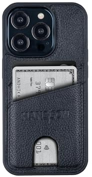 HANS/SON Echt-Leder-Handyhülle für iPhone 15 Pro – Schmales Case mit Kartenfach, exzellenter Schutz, perfekte Passform, handgefertigt, 6,12 Zoll – Schwarz