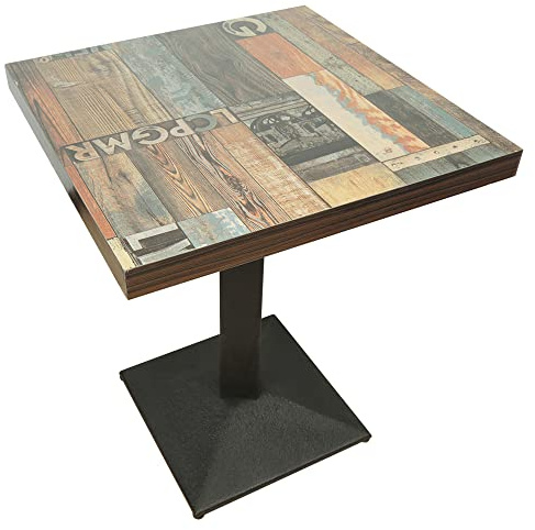 MAYMA Tavolo da Bar Industriale Retrò - da Pranzo Quadrato 60 x 60 x 75 cm in Legno + Gambe in Ferro, Carico Massimo 120 kg