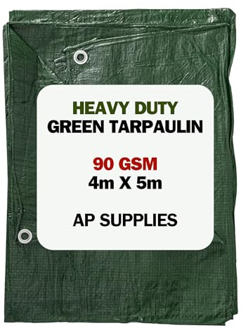 AP Supplies Green Tarpaulin 90gsm 4m x 5m, Waterproof M-Grade