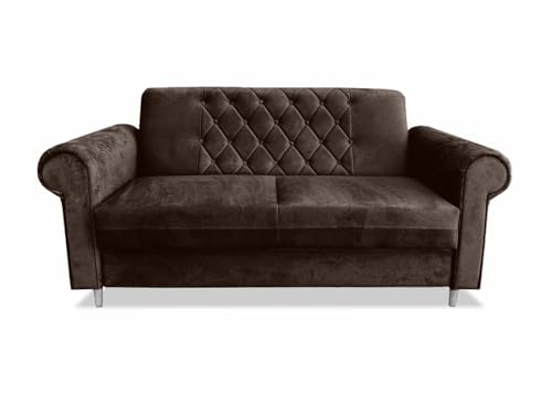 Ares Meble Roma Sofa 201x90 cm - Zweisitzer Sofa - Samt Sofa Glamour - Mini Couch - Wohnzimmer Sofa - Gästesofa mit Armlehne - Couch für Wohnzimmer - 2er Sofa - Beine Weiß -Braun