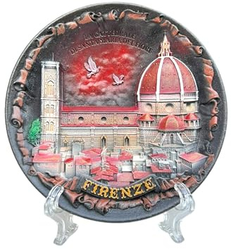 Italienischer Vintage-Stil, handbemalt, 3D-Poly-Keramik-Deko-Teller mit italienischen Sehenswürdigkeiten aus Italien, 15 cm, Rot