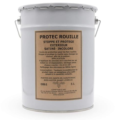 Comptoir d'Art - Vernis de Protection (0861) pour Métaux Ferreux - Protection Contre La Corrosion - Peinture De Protection - Résistant à La Rouille - Traitement Antirouille - Finition (Satin, 5L)