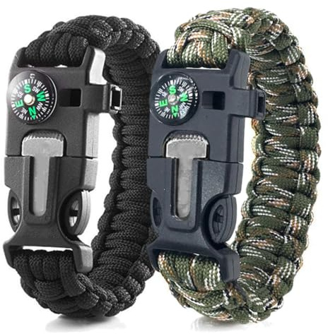 WJRQD 2 Piezas Pulsera de Supervivencia,Multifuncional Pulsera Paracord,Adecuado para Senderismo,Acampada,Montañismo y Actividades al Aire Libre