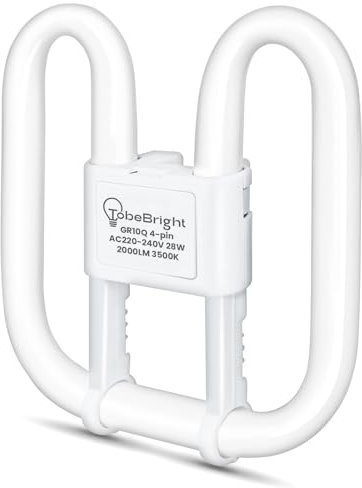 TobeBright GR10q Bathroom Light Bulb 4 Pin 28W 2D Square CFL Compact Fluorescent Warm White 3500K Square Light Bulb 4 pin 220-240V GR10q DD Flat Butterfly Bulb for Flush Ceiling Light (Non-Dimmable)