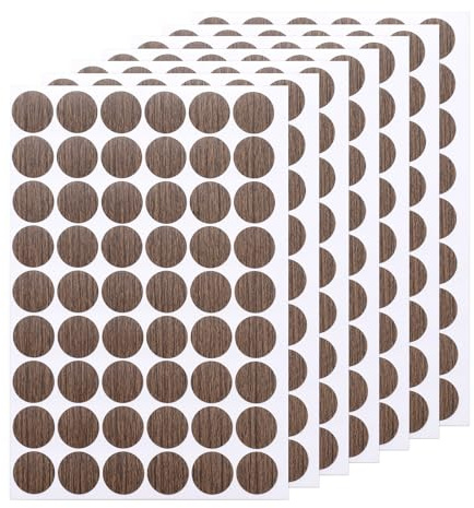 Sourcing Map 7 hojas/378 calcomanías autoadhesivas impermeables para agujeros de tornillo, 2,1 cm, cubiertas de PVC para muebles, armarios de madera, pared, escritorio, mesa, estantería, nogal oscuro