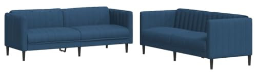 vidaXL Sofagarnitur 2-TLG., Couch Sofa für Wohnzimmer, Loungesofa Polstersofa mit Stützbeinen, Couchgarnitur Sitzmöbel, Modern, Blau Stoff