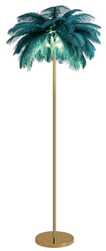 Sedtonmu Natürliche Straußenfeder Floor Lamp, Federn Stehlampe für Wohnzimmer, LED Feder Lampe mit Lichtquellen, Schlafzimmer Federlicht Dekoration (115cm)