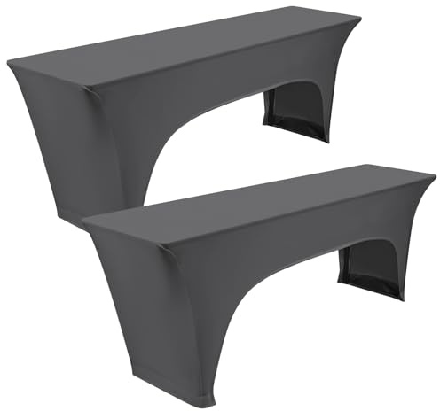 Teruntrue 2 Stück Premium Elastisch Biertischhusse, Biertischhusse für Bierzeltgarnitur, 220 x 50 cm, Unten sind 4 Fußtaschen angebracht, waschbare Tischhusse für Bankette im Freien (Dunkelgrau)