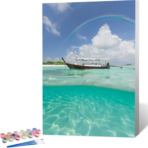 Malen Nach Zahlen Boot Malen Nach Zahlen Erwachsene, Ozean Malen Nach Zahlen Kinder, Malen Nach Zahlen ab 7 Jahre Mädchen Bastelset Erwachsene, Paint by Numbers Adult Home Deko Geschenk 70x95cm V-2