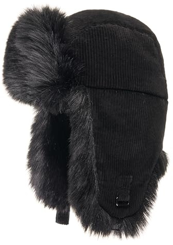 Futrzane Trappermütze aus Cord - Ushanka Damen - Winter Mütze mit Ohrenklappen