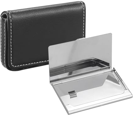 Astuccio per Biglietti da Visita in Acciaio Inox e Pelle PU, con Chiusura Magnetica, per Conservare il Vostro Biglietto, Nero