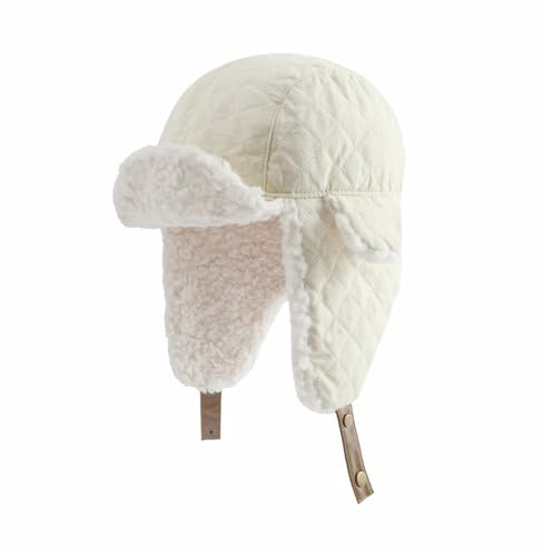 GIBZ Gesteppte Trappermütze Warme Russische Winter Mütze Winddichte Wintermütze Herren Damen Fliegermützen mit Ohrenklappen Weiß (56-58cm)