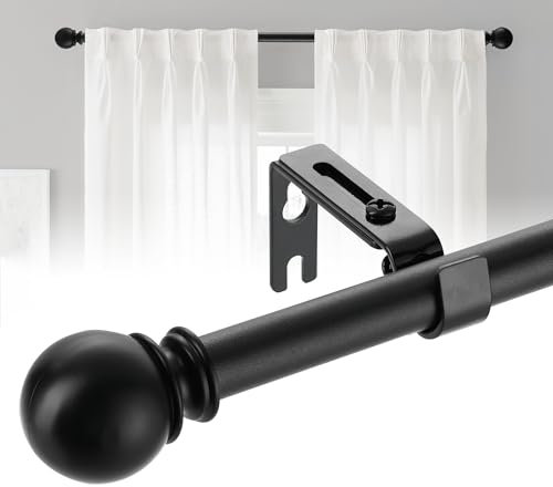 16mm Curtain Pole, Curtain Poles with Brackets and Round Finials,67-187cm, for Bedroom, Living Room,Black