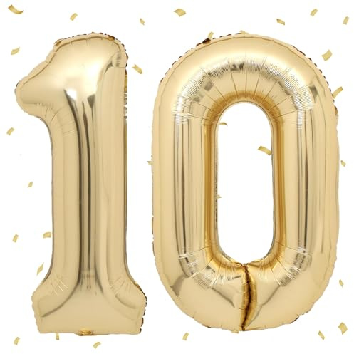 UDRKFOPK Weißgold 10er Ballon-Paket mit Stroh - 40 Zoll, 101 cm, Helium-füllbar, Wiederverwendbar, Ideal für 10. Geburtstag, Jahrestag, Party-Dekoration, Kinder, Mädchen, Jungen