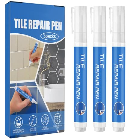 White Tile Paint Marker,Tiles Grout Pen Wall Repair Pens,Tile Grout Reviver Pens for Bathrooms Kitchen Floor Tile,White Grout Pen for Bathroom Grout Joints,Tile Grout Repair Set for Wall and Floors