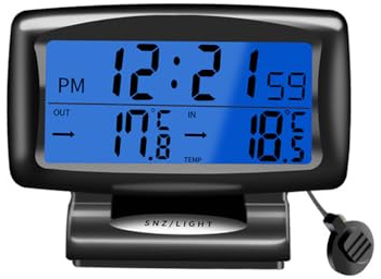 YIWEOG Thermomètre d'horloge de Voiture 2 en 1, Horloge numérique et Compteur de température avec écran LCD rétroéclairé, Commutation 12H/24H pour véhicule de Bureau à Domicile intérieur et extérieur