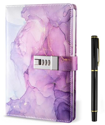 ICHOWHO Diary With Lock, A5 Secret Diary for Girls Women Locked Journal Personalised for Teenage Girls Leather Lockable Notebook with Pen for Travel Office, 180 Pages