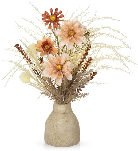 Briful Künstliche Blumen & Pampasgras Deko mit Rustikaler Vase – Herbstliche Kunstblumen 45cm, Boho Herbstliche Tischdeko Kunstpflanzen für Herbst Dekoration