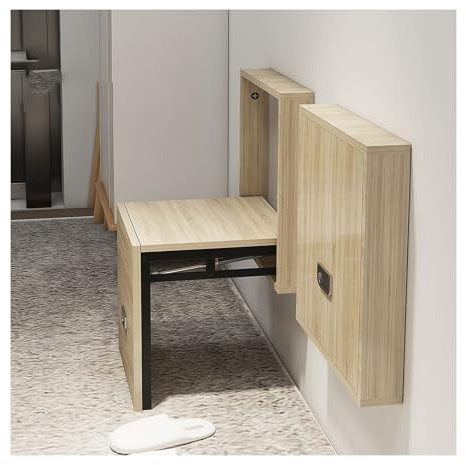 Taburete Para Cambiar Zapatos, Silla Plegable Montada En La Pared, Taburete Para Cambiar Zapatos Oculto, Taburete Plegable De Madera Maciza, Apertura Inteligente Silenciosa, Adecuado(Color:Beige Gris)