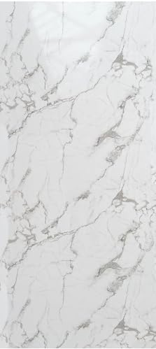Built Right PVC Shower Wall Panels 1m x 2.4m Waterproof Bathroom Wall Panels 10mm Thick Decorative PVC Wall Cladding Splash Panels for Shower, Bathroom & Wet Rooms (Gloss Carrara White Marble SP30)