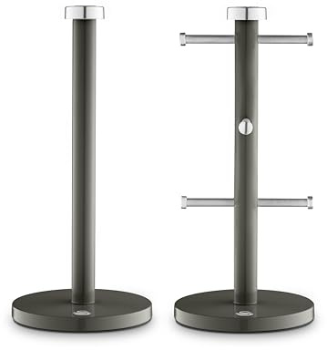 Swan Townhouse Kitchen Towel Pole and 6 Mug Tree Set with Colour Coated Iron, Chrome Accents and Weighted Bases, Graphite Grey