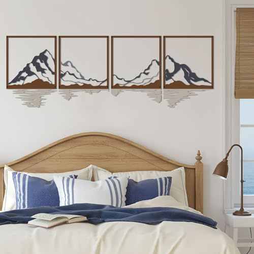 ESTART 4 PCS Metall Berg Wandkunst, große Berge Wanddekoration, Bergwald dekorative Malerei geeignet für Wohnzimmer Schlafzimmer Büro innen und außen (Gebirgsfluss - Bunt, 71x22 inches/180x56 cm) | Dekoratives Gemälde, Motiv: Bergwald, geeignet für Wohnzimmer, Schlafzimmer, Büro, drinnen und draußen (Berge, Flüsse groß)