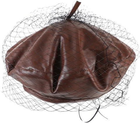 Healeved Béret Cuir pour Femmes Chapeau Français Décoratif Voile Classique pour Tenues