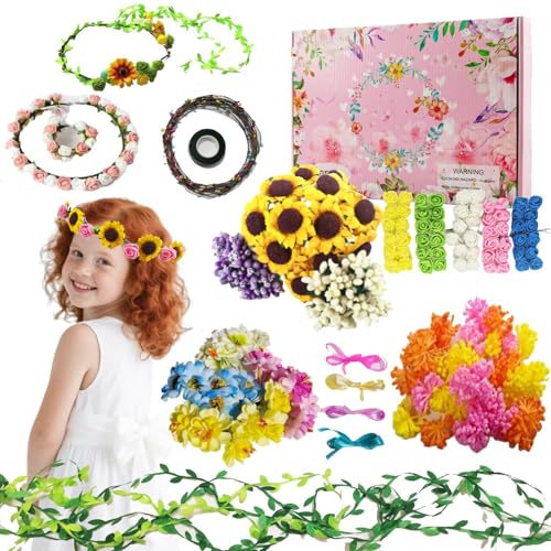 Phlognfy DIY Haarreif Blumen Set, DIY Haarkranz Blumen, Blumenkranz Haare Deko, Kindergeburtstag Basteln Geschenk, Für Mädchen Hochzeitsfeier Gartenparty Schießen Requisiten