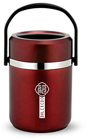 TFixol Bocal alimentaire isotherme en acier inoxydable - Longue durée - 1,8 l - Avec 2 plateaux alimentaires - Rouge
