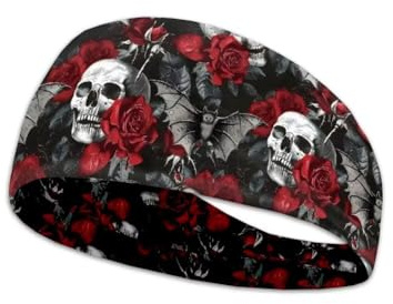 Sport-Stirnband für Damen und Herren, Gothic-Totenköpfe, Retro-Blumenschweißband, rutschfeste Kopfbedeckung für Fitness, Laufen, Outdoor-Workout