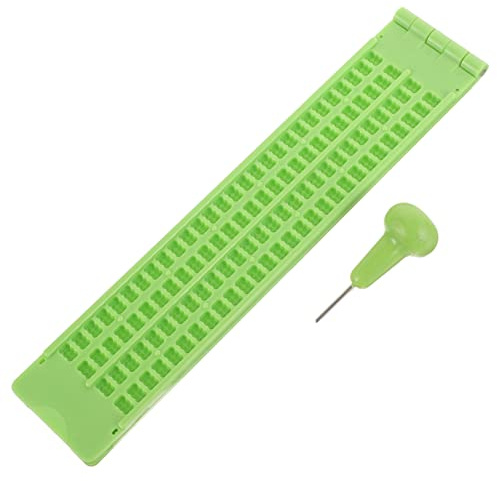 SOIMISS Set Tavoletta Braille in Plastica Verde Chiaro 4 Righe e 28 Celle Pennino Braille Facile da Usare e Flessibile per Non Vedenti