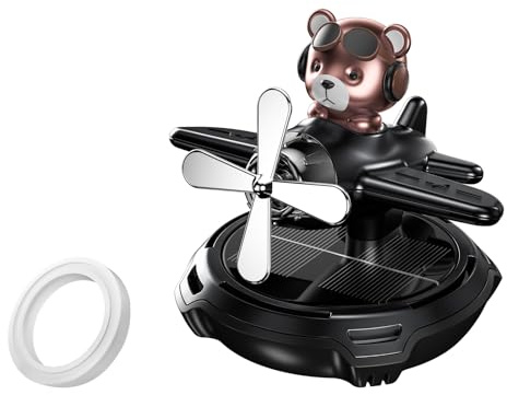 Kwak's Solar Auto Lufterfrischer, Cartoon Cute Bear Pilot Automotive Lufterfrischer Diffuser Kreative Auto Parfüm Dekoration für Auto mit Aromatherapie Ring für Frauen Männer (Schwarz, cologne)