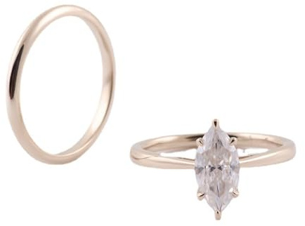 Bague Personnalisable Bagues de Fiancaille Femme Or 14 Carats Moissanite Ensemble Marquise avec Moissanite Taille Lesbienne pour Tante Fiançailles Bijoux