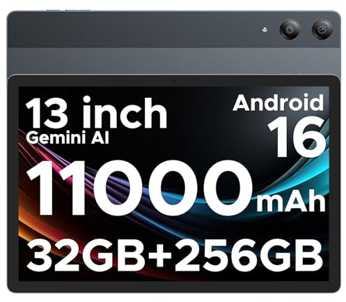 DOOGEE Tab E3 Pro Tablette Android 16, Tablette 13 Pouces, Écran FHD+90Hz, Helio G100 Octa-Core, 32 Go RAM+256 Go ROM, Tablette Tactile Batterie 11000 mAh, 13MP+8MP, Quad Speakers, WiFi/GPS/Face ID