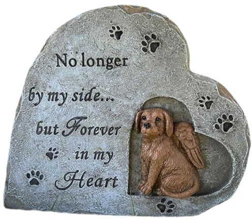 Ciieeo Pierre Tombale en Résine pour Animaux de Compagnie Stèle Commémorative de Cœur Statue Dédiée Chien pour Jardin Extérieur Pierre Solide Résistante à L’Usure Message