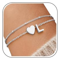 J.Fée Armband Damen Silber/Gold, Personalisiertes Armband Mit Buchstaben Aus 925er Silber Oder 14 Karat Gold, 26 Initialen Von A Bis Z Herz Layering Armbänder Damen, Elegantes Geschenke Für Frauen