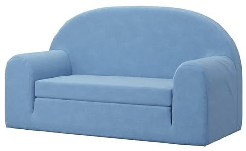 Eleganz Sofá cama infantil de 2 plazas, color azul, felpa suave (100% poliéster), cómodo mueble para bebés y niños pequeños, ideal para habitaciones infantiles y salones, duradero y fácil de limpiar