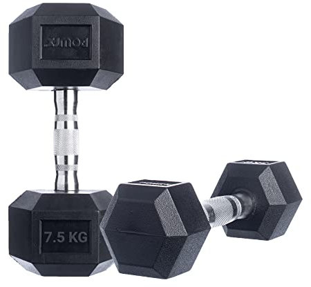 POWRX Hexagon Kurzhanteln 2 x 7,5 kg Set gummiert - Hantel-Set