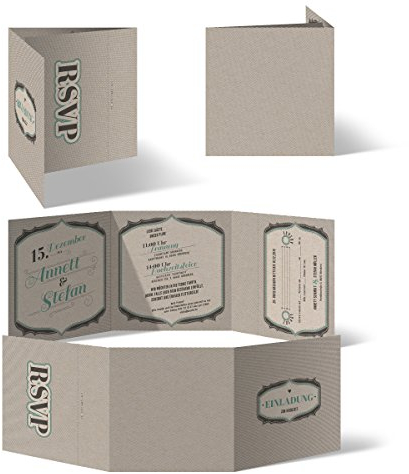 30 x Hochzeit Einladungskarten Hochzeitskarten Klappkarte - Retro Vintage Letterpress