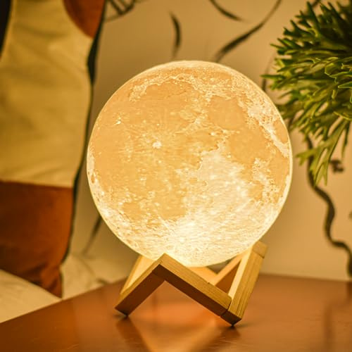 Balkwan Mond Lampe, 3D Druck Mondlampe Dimmbar USB Lade Touch für Kinder und Liebhaber Geburtstag Schlafzimmer Romantisches Geschenk (7.1 inch)